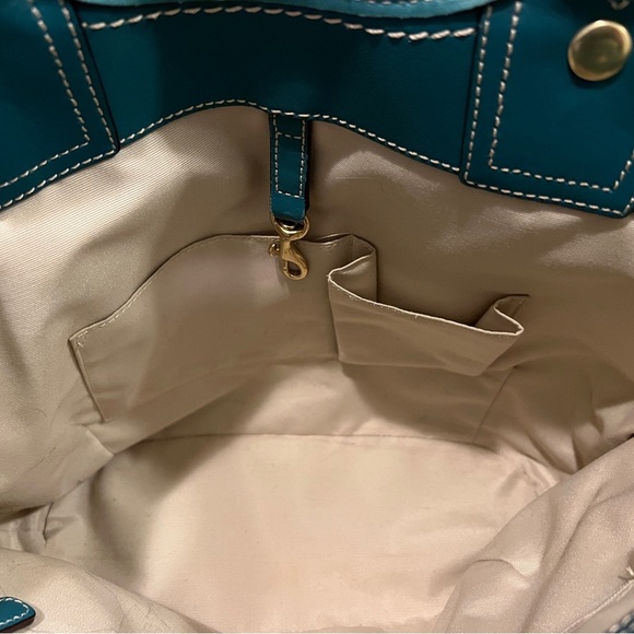 Coach Straw Tote with Teal Accents - Picture 12 of 13
